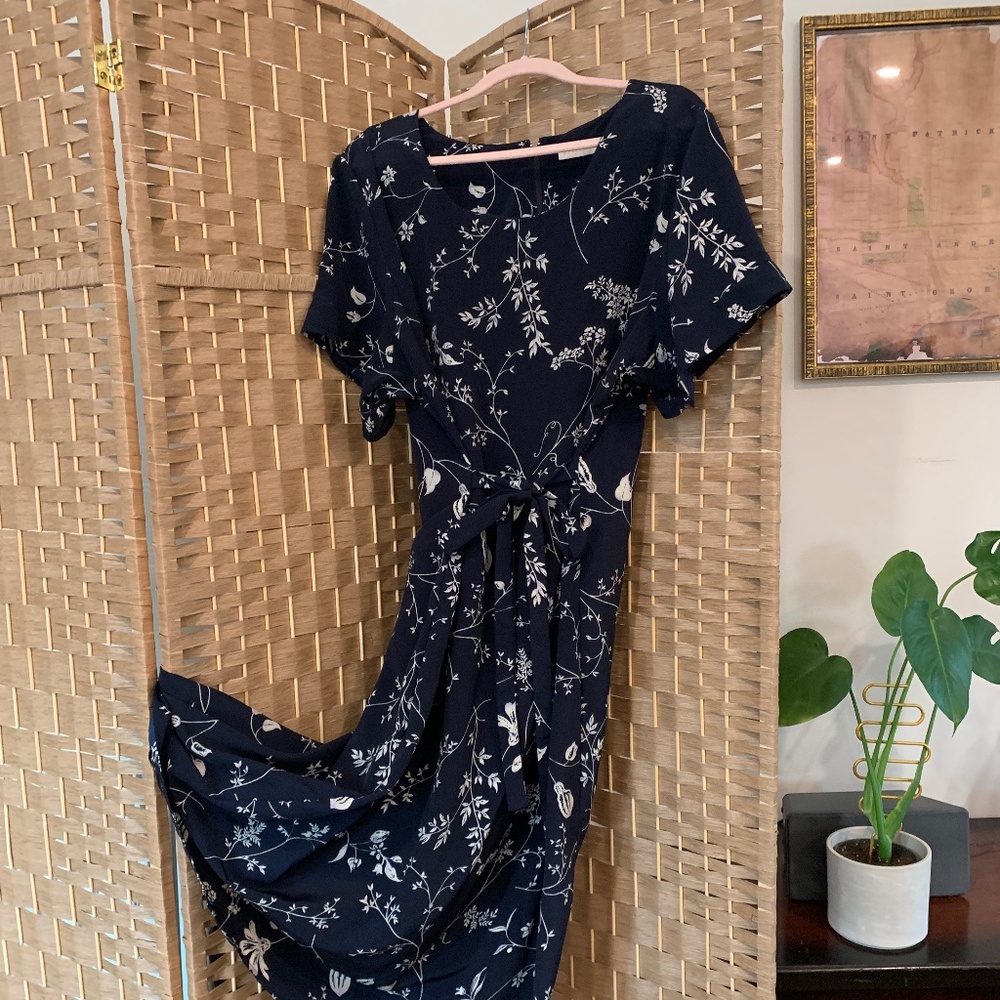 80s 90s Vintage garden party navy blue maxi dress